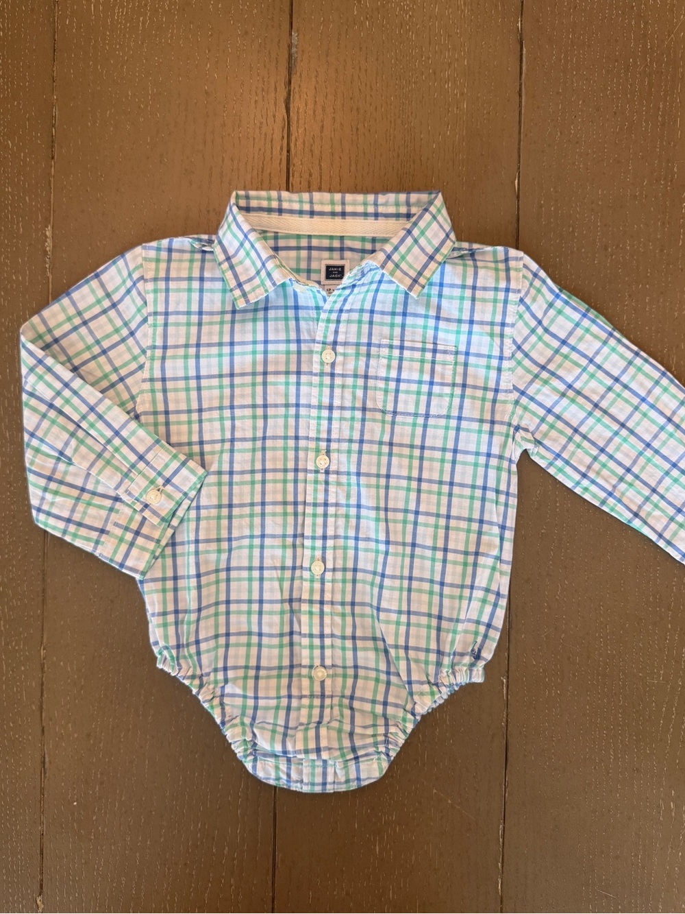 Janie and Jack Boys Blue Plaid Long Sleeve Baby Button Down Bodysuit Size 12-18M